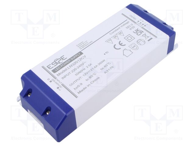 Power supply: switching; LED; 260W; 12VDC; 21.6A; 220÷240VAC; IP20