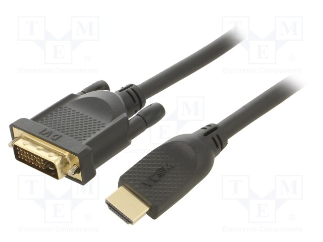 Cable; DVI-D (24+1) plug,HDMI plug; 3m; black; Core: Cu