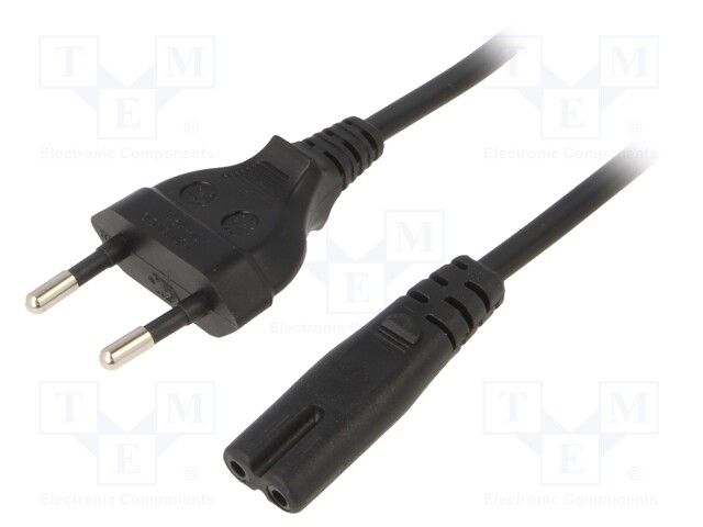 Cable; CEE 7/7 (E/F) plug,IEC C7 female; 1.8m; black; PVC; 2.5A