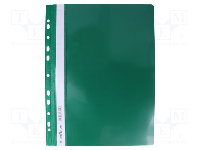 Document wallet; with holes; A4; green; PVC
