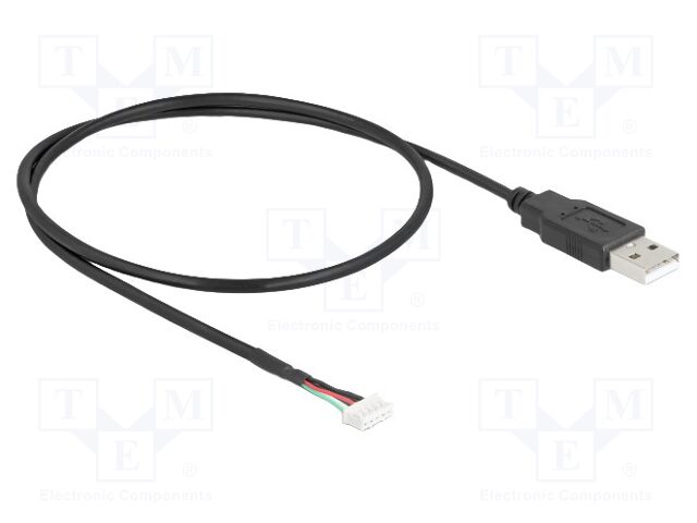 Cable; USB 2.0; USB A plug,5pin pin header; 0.6m; 28AWG; black