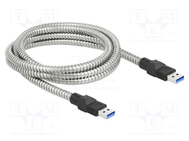 Cable; USB A plug,both sides; 2m; silver; 24AWG,28AWG; 5Gbps