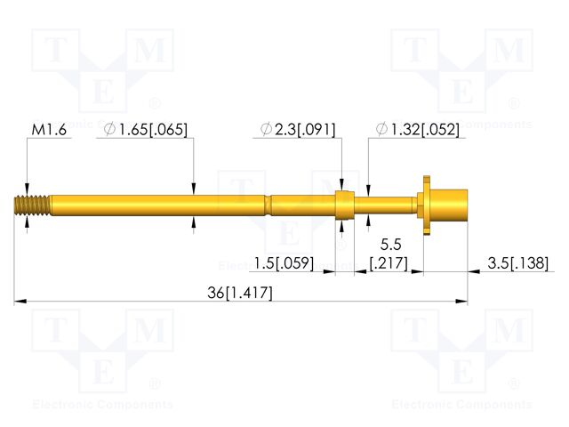 Test needle; Spring compression: 4mm; 5mm; 8A; CuBe; gold-plated