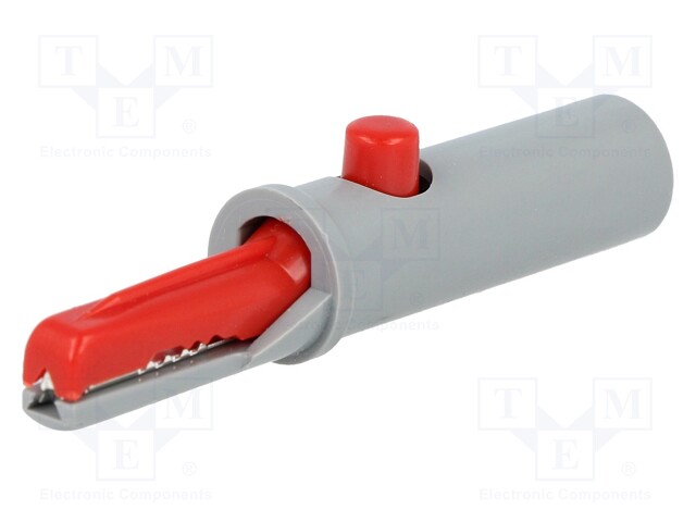 Crocodile clip; 6A; 70VDC; red; Grip capac: max.6mm; 33VAC