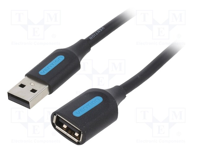 Cable; USB 2.0; USB A socket,USB A plug; nickel plated; 1m; black