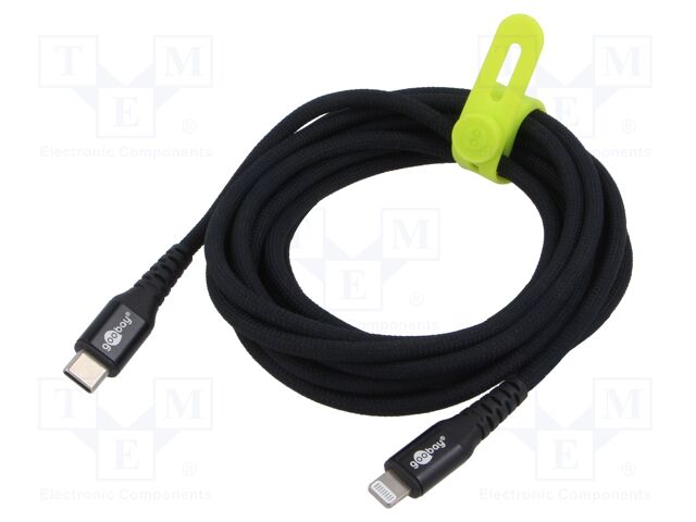 Cable; USB 2.0; Apple Lightning plug,USB C plug; 3m; black; 60W