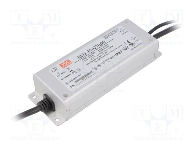 Power supply: switched-mode; LED; 74.9W; 53÷107VDC; 700mA; IP67