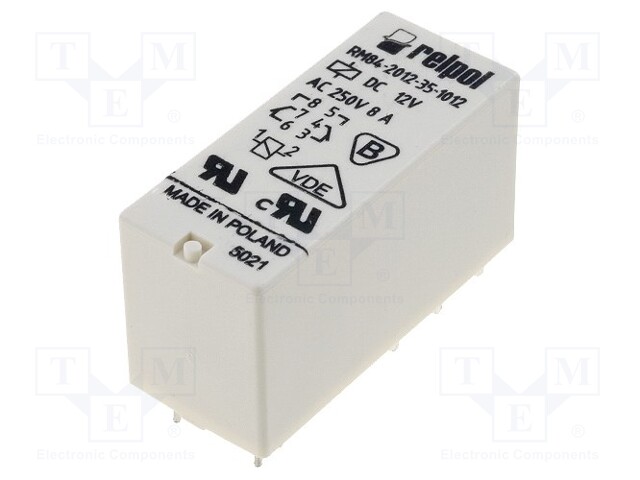 Relay: electromagnetic; DPDT; Ucoil: 12VDC; 8A/250VAC; 8A/24VDC; 8A