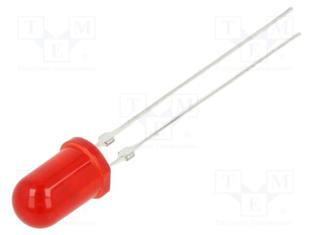 LED; 5mm; red; 0.63÷1.2mcd; 25°; 2mA; 1.9÷2.4V; Front: convex