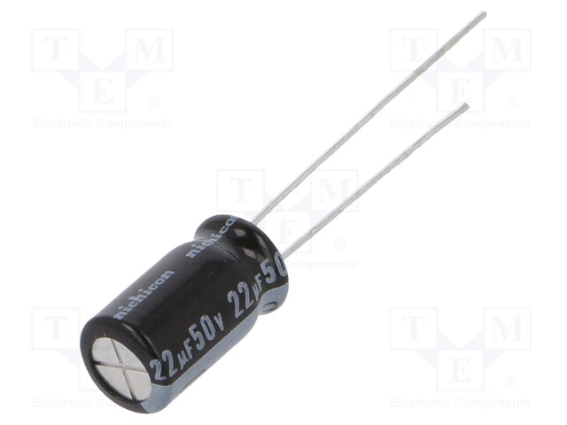 Capacitor: electrolytic; THT; 22uF; 50VDC; Ø6.3x11mm; Pitch: 2.5mm