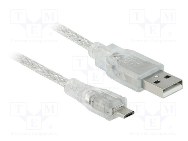 Cable; USB 2.0; USB A plug,USB B micro plug; 0.5m; transparent