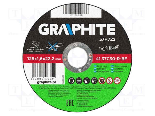 Cutting wheel; Ø: 125mm; Øhole: 22.2mm; Disc thick: 1.6mm