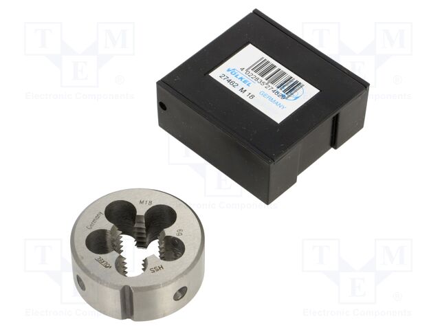 Threading die; HSS; M18; 2.5; Ø: 45mm; Thk: 18mm; Conform to: DIN 223