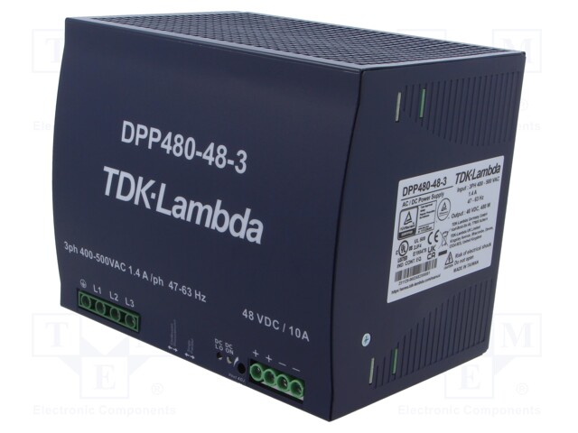 Power supply: switched-mode; for DIN rail; 480W; 48VDC; 10A; 91%