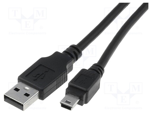 Cable; USB 2.0; USB A plug,USB B mini plug; nickel plated; 3m