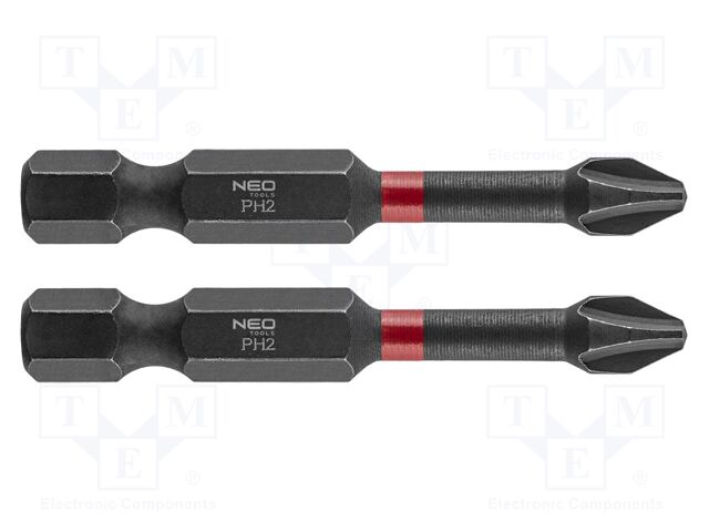 Screwdriver bit; Phillips; PH2; 1/4"; Overall len: 50mm; 2pcs.
