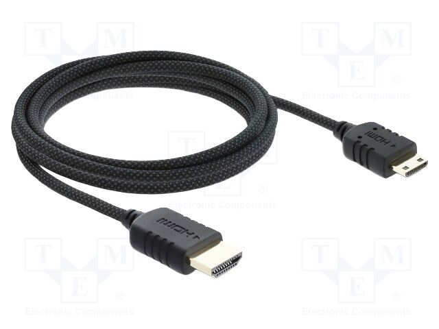 Cable; HDMI plug,both sides; textile; Len: 2m; black; 34AWG; 48Gbps