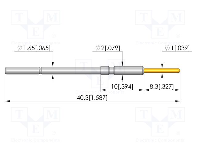Test needle; Spring compression: 4mm; 8mm; 20A; CuBe; gold-plated