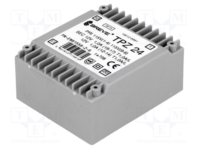 Transformer: mains; 24VA; 115VAC; 12V; 12V; 1A; Mounting: PCB; IP00