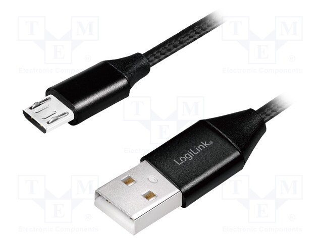 Cable; USB 2.0; USB A plug,USB B micro plug; 0.3m; black