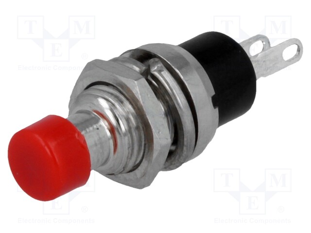 Switch: push-button; Pos: 2; SPST-NO; 1A/250VAC; red; Illumin: none