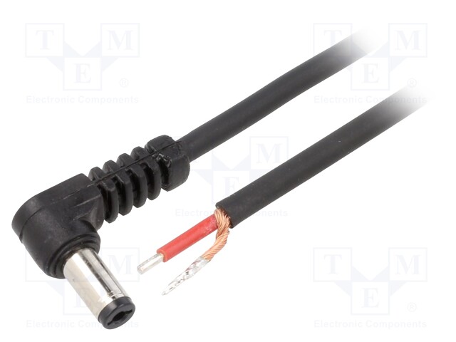 Cable; wires,DC 5,5/2,1 plug; angled; 1mm2; black; 1.5m; -20÷70°C