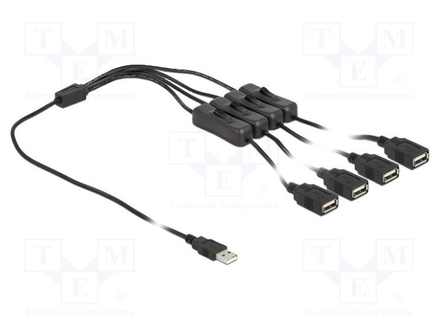Cable; USB A plug,USB A socket x4; straight; black; 1m; black