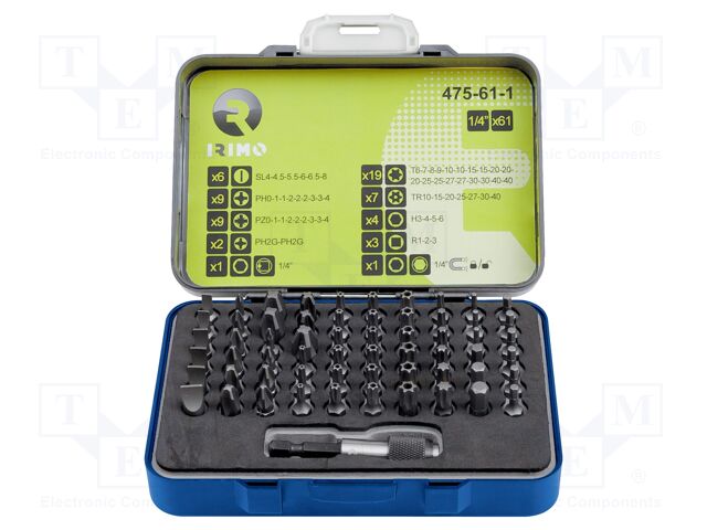 Kit: screwdriver bits; Mounting: 1/4" (C6,3mm); 61pcs.
