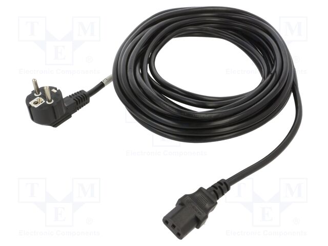 Cable; CEE 7/7 (E/F) plug angled,IEC C13 female; PVC; Len: 10m