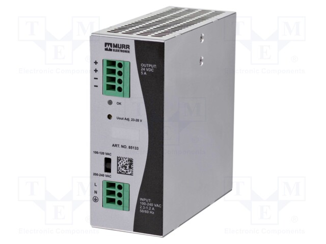 Power supply: switched-mode; 120W; 24VDC; 5A; 173÷264VAC; DIN; 700g