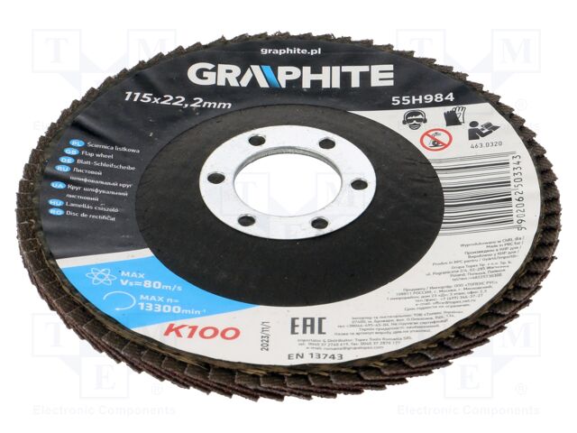 Flap grinding wheels; Ø: 115mm; Øhole: 22.2mm; Granularity: 100
