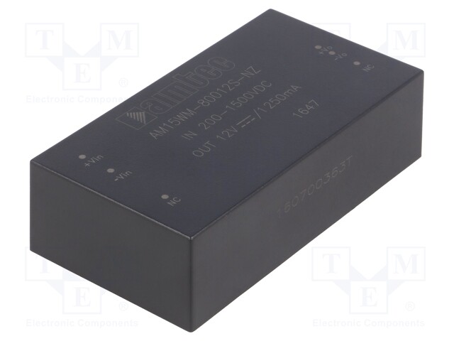 Converter: DC/DC; 15W; Uin: 200÷1500V; 12VDC; Iout: 1.25A; 4,3"x2,3"