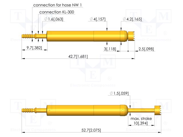 Test needle; Spring compression: 6mm; 10mm; 2A; steel; gold-plated