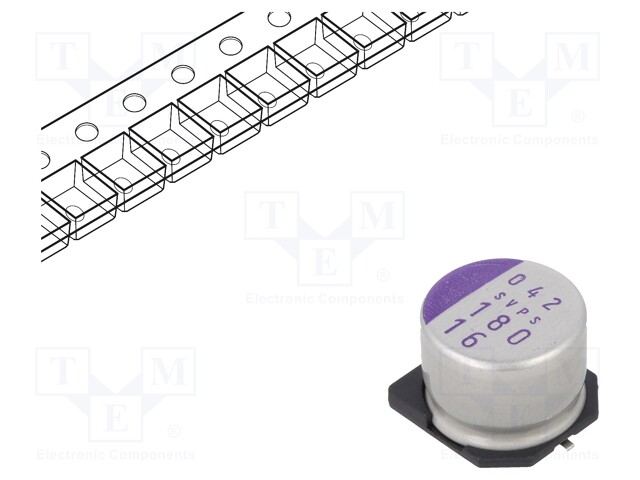 Capacitor: polymer; 180uF; 16VDC; SVPS; SMD; ±20%; -55÷105°C; 5000h