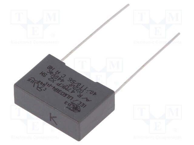 Capacitor: polypropylene; X2; 22nF; 15mm; ±10%; 18x6x12mm; 440VAC
