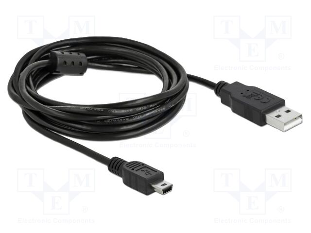 Cable; USB 2.0; USB A plug,USB B mini plug; 3m; black; 480Mbps