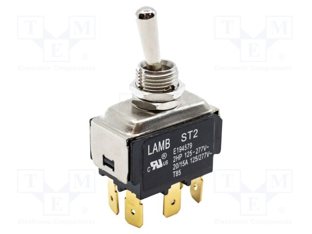 Switch: toggle; Pos: 2; DPDT; ON-ON; 15A/277VAC; 0÷85°C; on panel