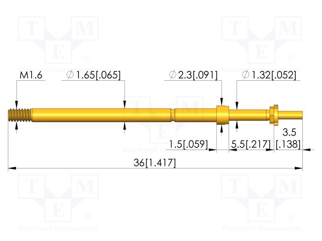 Test needle; Spring compression: 4mm; 5mm; 5A; CuBe; gold-plated