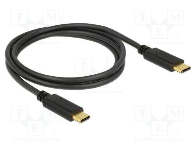 Cable; USB 2.0; USB C plug,both sides; 1m; black; 22AWG,30AWG