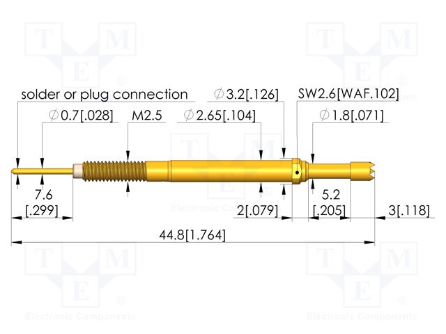 Test needle; Spring compression: 4mm; 5mm; 3A; CuBe; gold-plated
