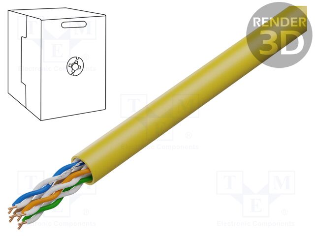 Wire; U/UTP; 4x2x24AWG; 5e; wire; Cu; Insulation: PVC; yellow; 305m