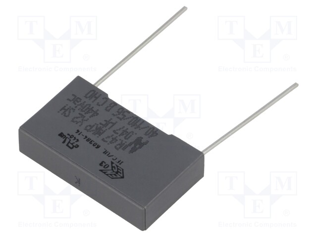 Capacitor: polypropylene; X2; 47nF; 22.5mm; ±10%; 26.5x6x15mm
