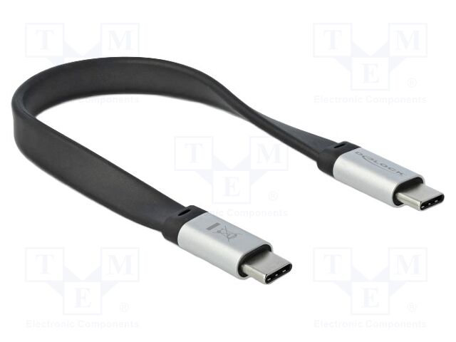 Cable; USB C plug,both sides; 0.22m; black; 10Gbps; 3A