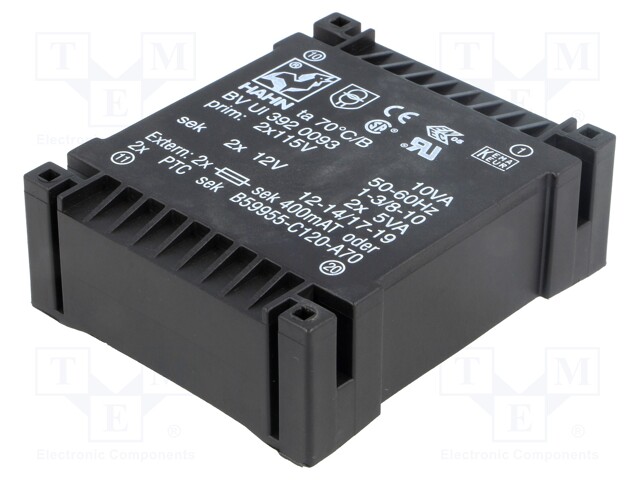Transformer: encapsulated; 10VA; 115/115VAC; 12V; 12V; 416mA; 416mA