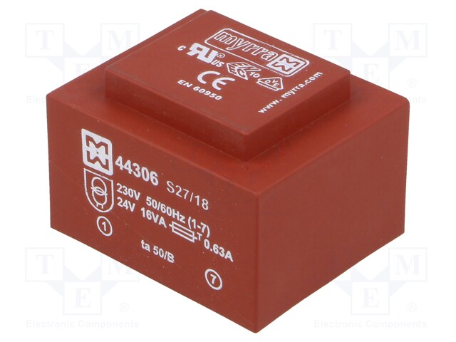 Transformer: encapsulated; 16VA; 230VAC; 24V; 667mA; Mounting: PCB