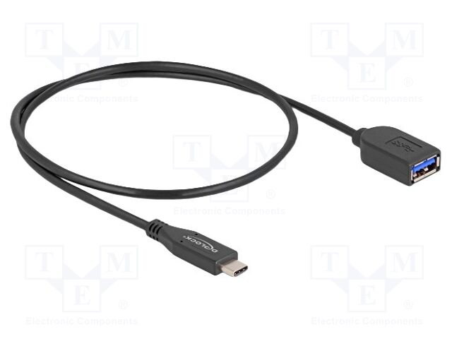 Cable; USB A socket,USB C plug; 0.5m; black; 26AWG,32AWG; 10Gbps