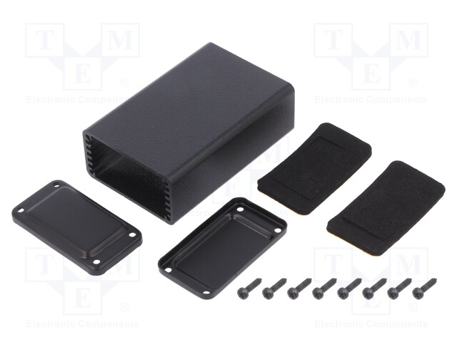 Enclosure: with panel; X: 43mm; Y: 68mm; Z: 23mm; aluminium; black