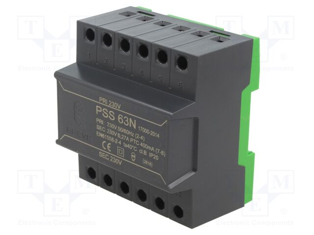 Transformer: mains; 63VA; 230VAC; 230V; Leads: terminal block; IP30