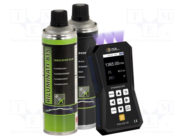 Meter: tachometer, LED stroboscope; Display: LCD 2,8"; IP52; 4.5h