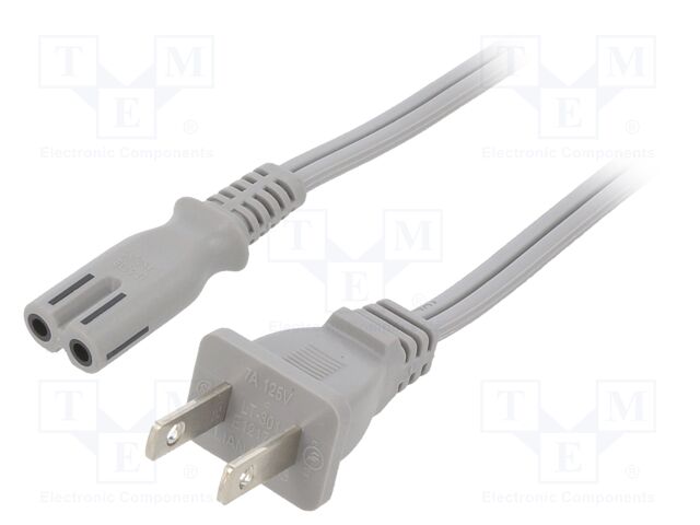 Cable; 2x18AWG; IEC C7 female,NEMA 1-15 (A) plug; PVC; 3m; grey